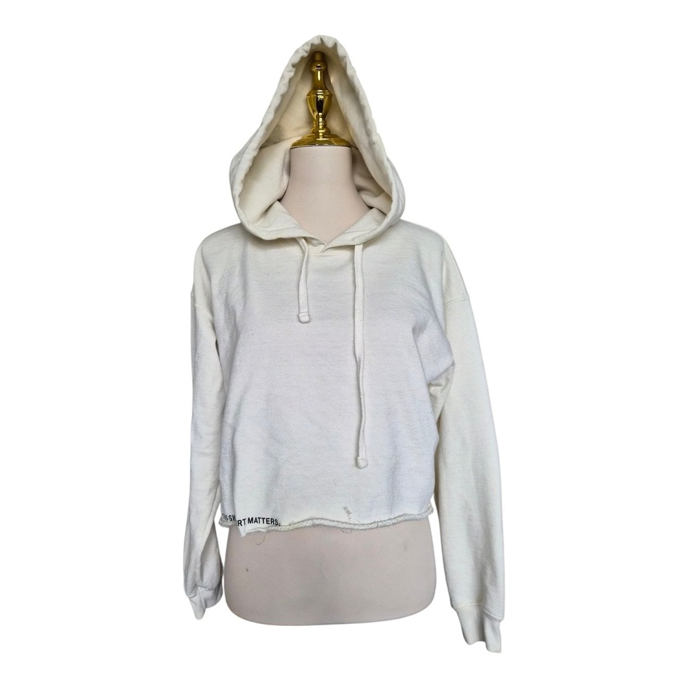 Anthropologie | Cream Cropped Sustainable Hoodie‎ Size Medium
